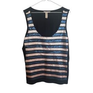 BANANA REPUBLIC Sequin Striped Blue and Pink Tank Top